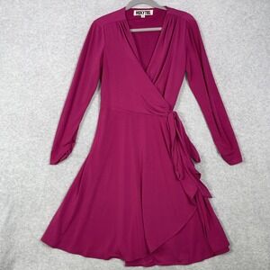 Vicky‎ Tiel Magenta Jersey Wrap Dress Womens S Long Sleeve Elegant Feminine
